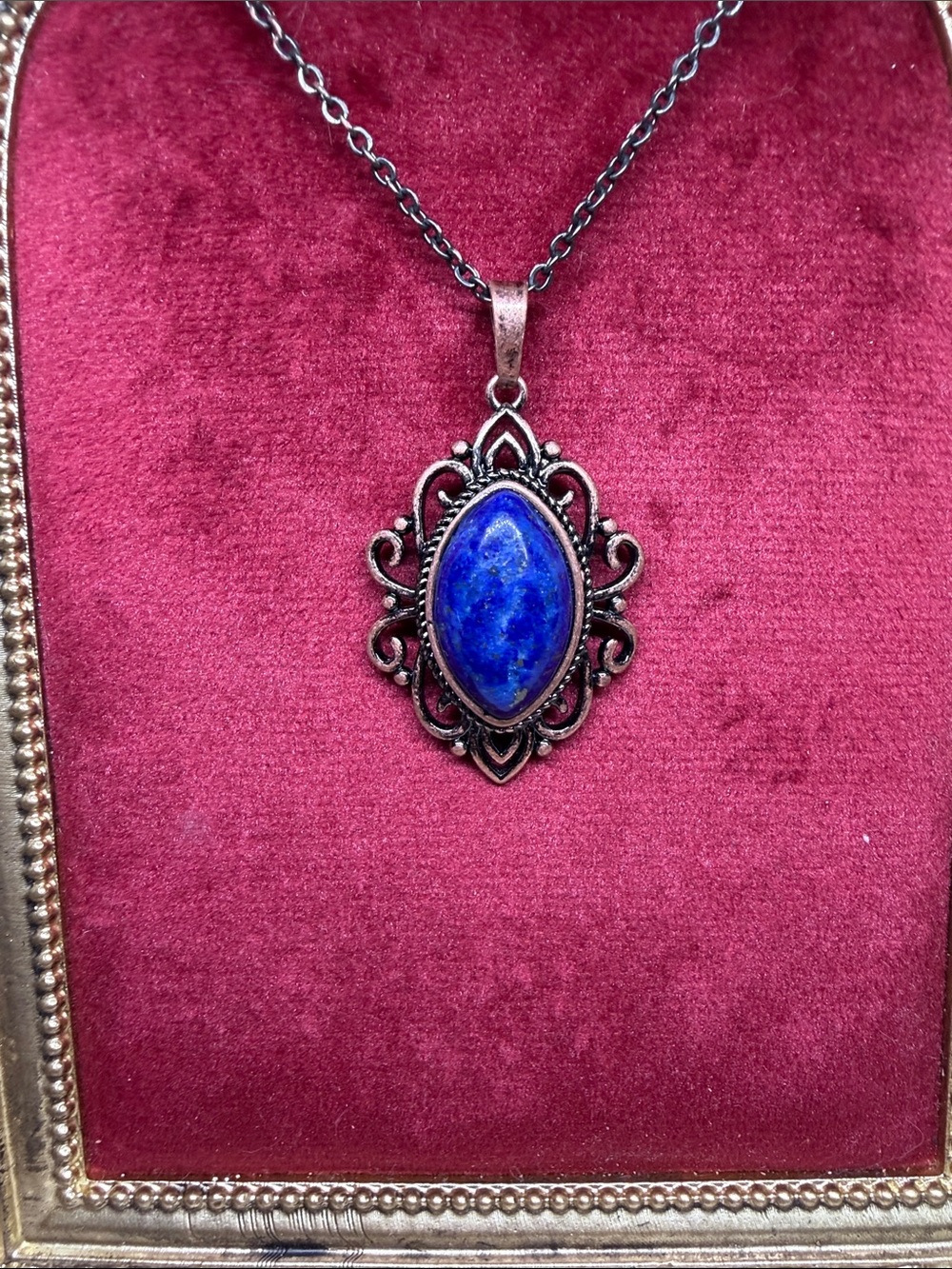 Natural Lapis Lazuli Brass Filigree Necklace | Romantic Maximalist Communication